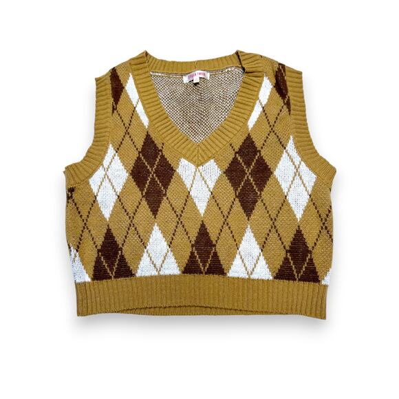 Stella Tweed Argyle Knit  Brown/Tan Vest Size Medium - Picture 2 of 7